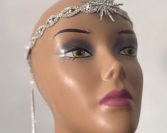 1920s Art Deco Crystal Headpiece, Celestial Star Flapper Forehead Band, Great Gatsby Bridal Head Chain, Star