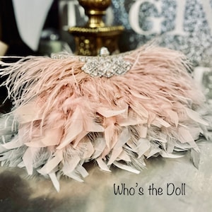Art Deco Ostrich Feather Clutch: Ombré Mauve & Gray Gatsby Handbag
