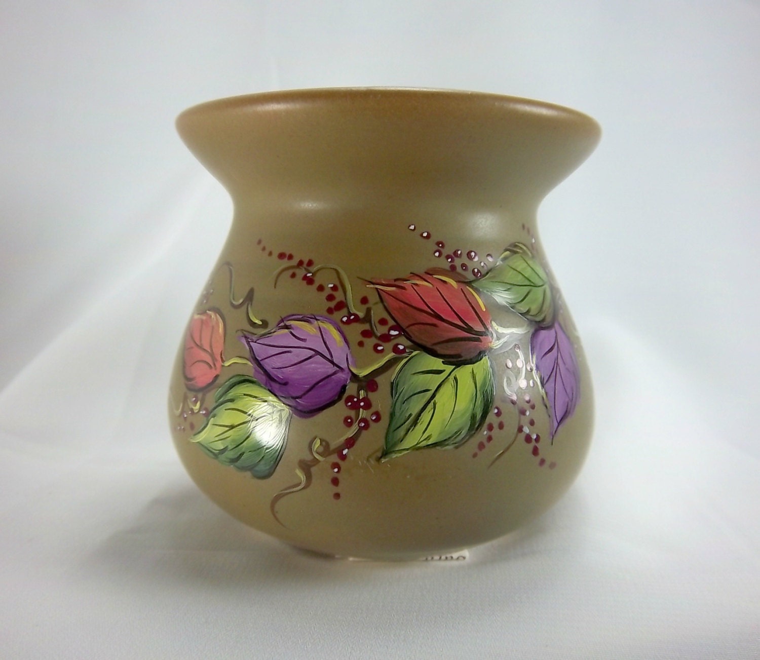 Leaf Vase Colorful Leaves Berries Handpainted Found Vase Etsy