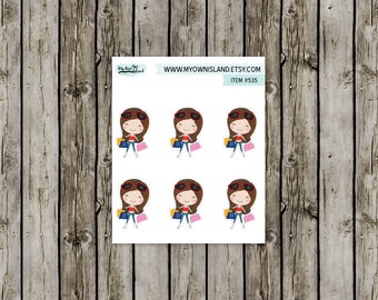 535 Shopping / Dark Haired Girls // Matte Repositionable Stickers // Any Planner // EC Palette