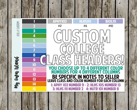 031 custom college class headers matte repositionable etsy custom college planner