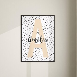 Printable Baby Name Initial Print, Nursery Art Decor, Personalized Baby Birth Decor, Wall Hangings, Baby and Kids Bedroom Decor