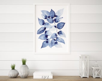 Navy Blue Wall Prints Hamptons Style Decor Watercolour Leaf Artwork For The Living Room and Bedroom A5 A4 A3 A2 Sizes