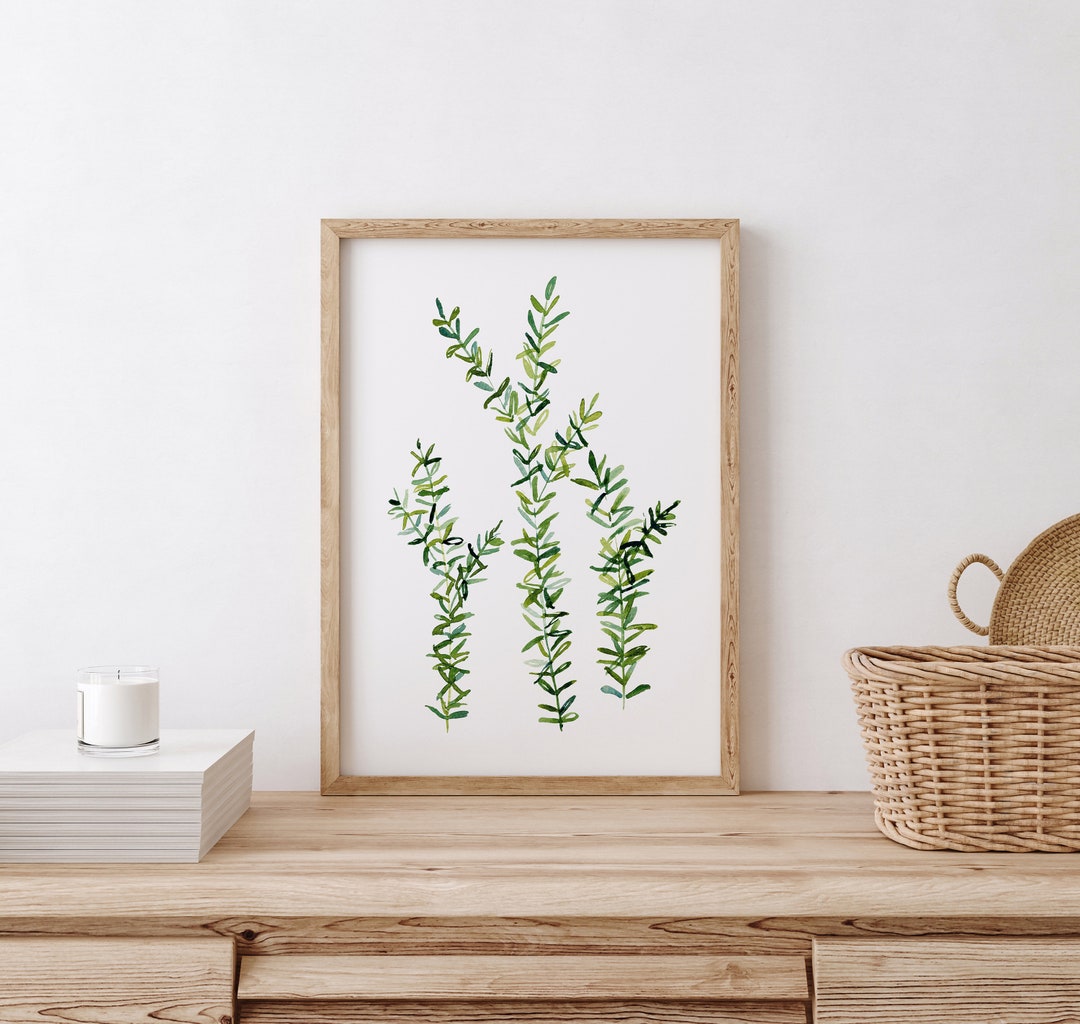 Thyme Herb Watercolour Art Prints, Leaf Artworks, Green Theme Home ...