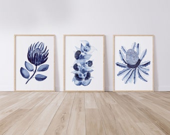 Outdoor and Indoor Plants Watercolour Leaf Paintings Blue Plants Foliage Artwork Blue Print Sizes A5 A4 A3 A2