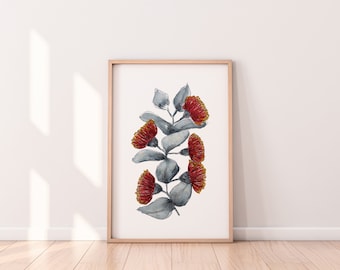 Rose Mallee Eucalyptus Australian Native Flower Wall Art Prints Red Floral in Sizes A5 A4 A3 A2 Wall Hangings, Garden Interior