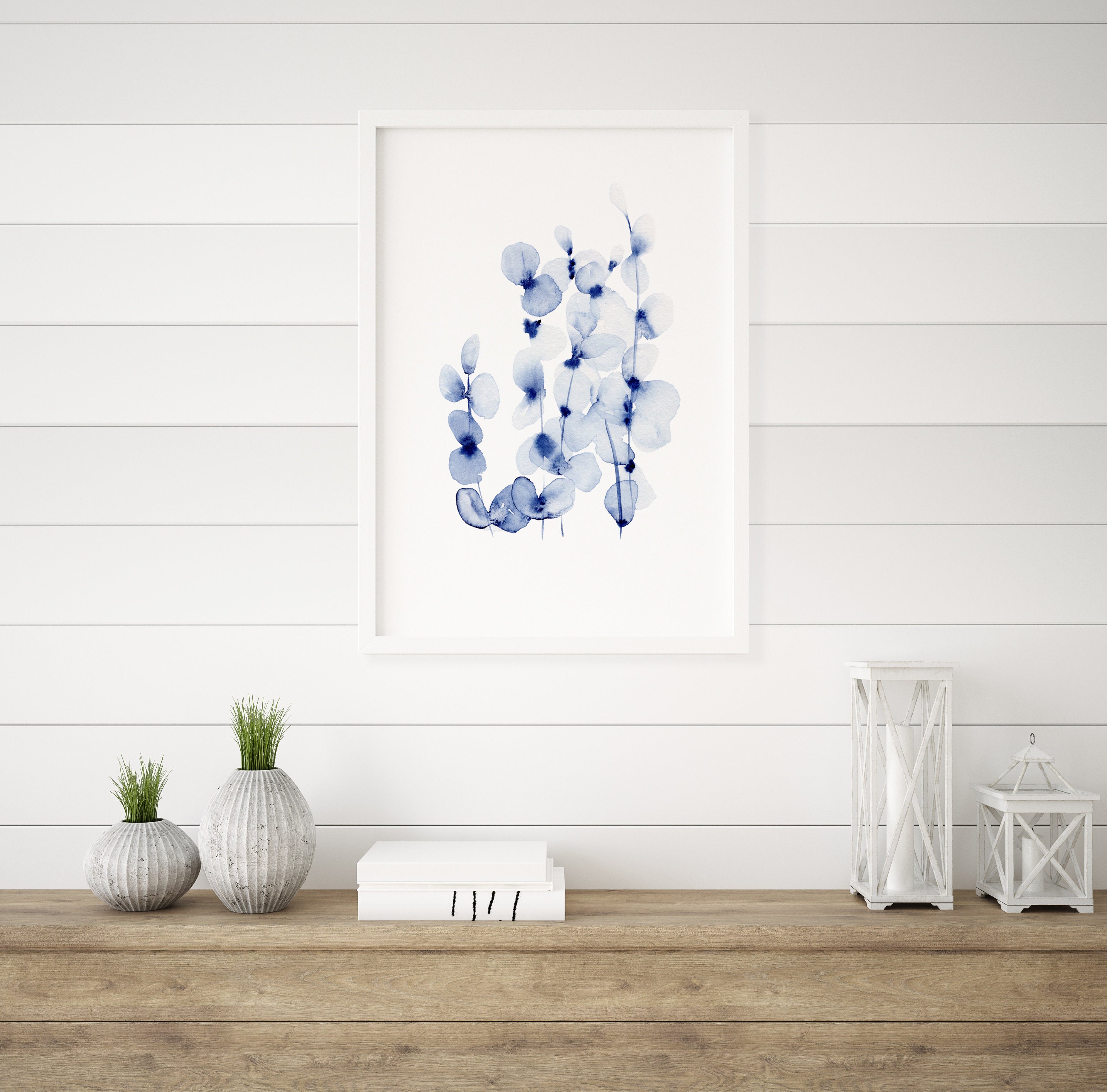 Botanical Print Leaf Wall Art Blue Set of 3 Watercolour Prints, Olive ...