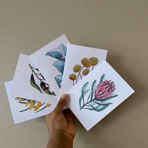 Floral card pack botanical watercolour greeting cards Australian native floral wattle gum protea from original paintings 4x6" blank cards