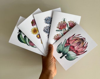 Flower Cards Watercolour Greeting Card Pack Australian Native Floral Cards Protea, Daisies, Banksia From Original Paintings 4x6" Blank Cards