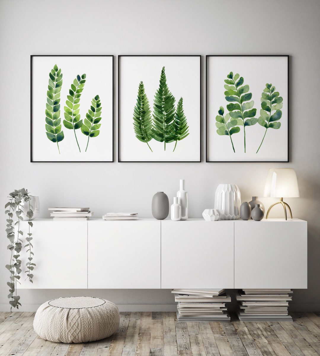 3 Set Green Watercolour Leaf Wall Decor Prints, Fern Artwork, A5 A4 A3 ...