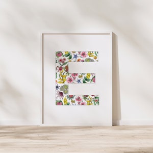 Letras iniciales personalizadas, diseño floral nativo australiano personalizado, arte de pared de acuarela, regalo para ser querido, habitación infantil, decoración de pared para dormitorio infantil
