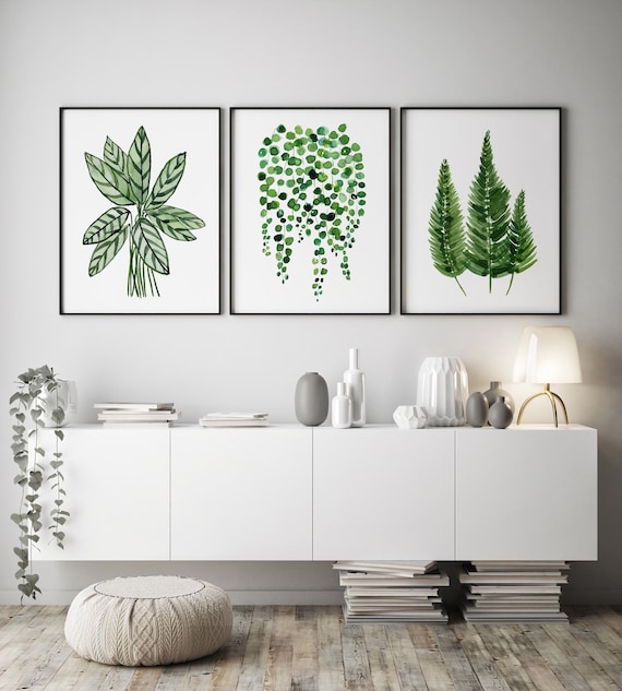 Pflanzen Kunstdrucke 3er Set Grün Aquarell Botanische Lounge Kunst Zimmerpflanzen Blattbilder A5 A4 A3 A2 Größen