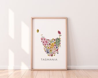 Mappa dei fiori della Tasmania, Fioriture australiane, Dipinti ad acquerello di fiori, Stampe artistiche di giardini botanici Formati disponibili: A5 A4 A3 A2