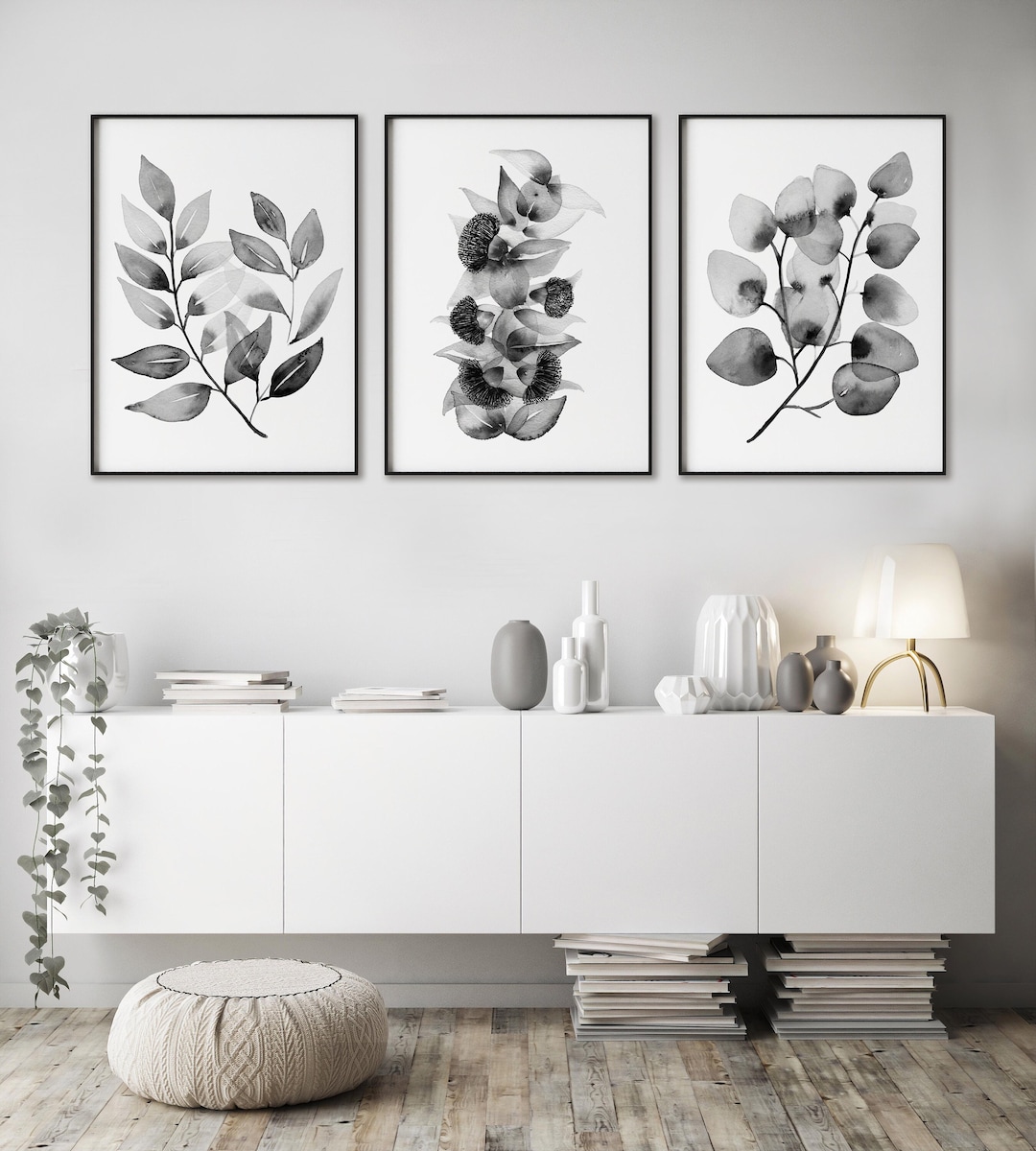 Trio Black and White Botanical Prints for Minimalist Charm ...