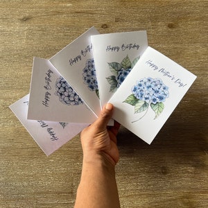 Flower Cards Watercolour Hydrangea Card Pack Happy Birthday/Happy Mother's Day/Blank from Original Paintings 4x6" Cards with Envelopes