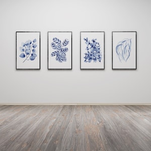 Watercolour Eucalyptus Set of 4 A5 A4 A3 A2 Art Nature Prints, Silver Dollar, Prayer Plant, Baby Blue, Nicholii, Home Decor, Blue Paintings