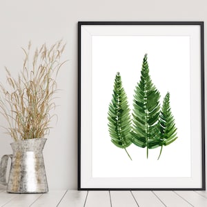 Fern, Green Tropical Art Decor Print, A5 A4 A3 A2, Leaf and Forest Interior, Nature Wall Decoration, Watercolour Foliage Painting