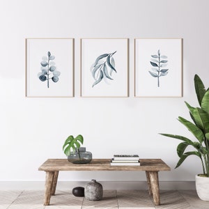 Set of 3 Grey Eucalyptus Wall Prints Grey Paintings Botanical Foliage Interior Living Home Decor Sizes A5 A4 A3 A2
