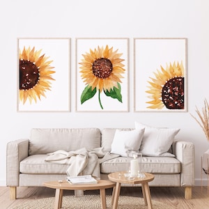 Yellow Sunflower Set of 3 Botanical Watercolour Floral Art Decor A5 A4 A3 A2 Prints