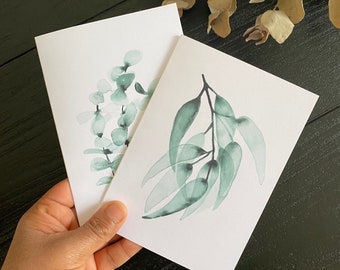 Botanical Eucalyptus Cards Watercolour Greeting Card Pack of 5, 10, or 20, gum leaf card prints from original paintings 4x6" blank cards