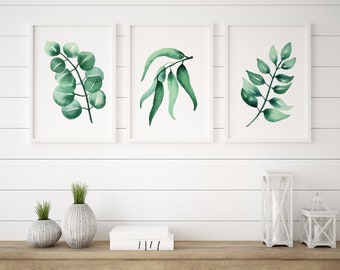 Set of 3 Sea Green Leaf Wall Art Prints Greenery Decor Australian Native Plant Tree Paintings A5 A4 A3 A2