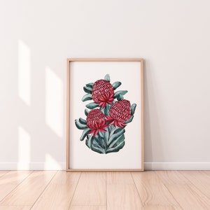 Waratah Bouquet Red Art Prints, A5 A4 A3 A2, Floral Interior Wall Decor, Australian Native Flowers