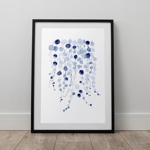 Hamptons Style Wall Art String of Pearls Print, Room Decor, Botanical Poster,  Watercolour Art, Blue Art Print