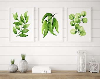 Botanical Green Leaf Prints From Original Watercolour Paintings Gum Leaves Green Wall Art Decor Australian Native Eucalyptus Prints