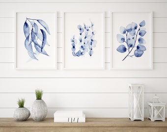 Eucalyptus Wall Prints Set of 3 Blue Gum, Gunni, Silver Dollar, Hamptons Style, Watercolour Art Prints