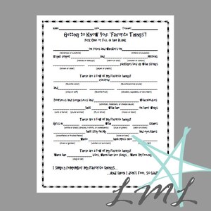 Getting to Know You &quot;Favorite Things&quot; First Day of School Activity