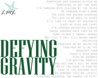 Defying Gravity Wicked Song Lyrics Wall Art Poster Digital Download