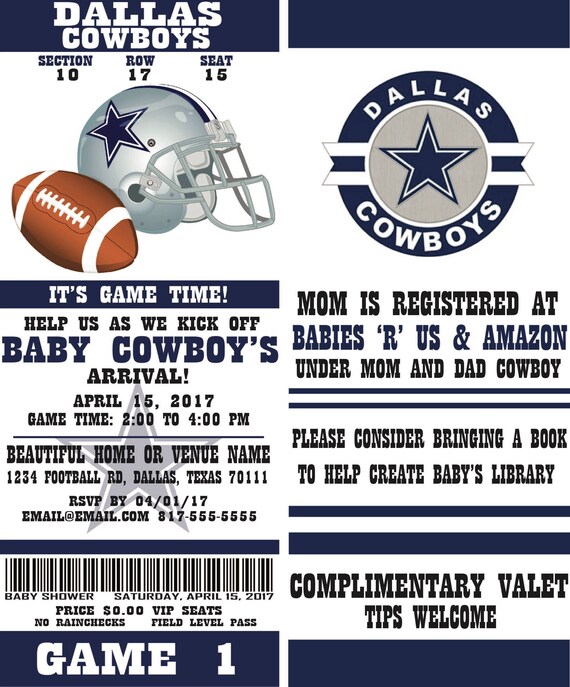 Football Ticket Party Invitation Dallas Cowboys Inspired