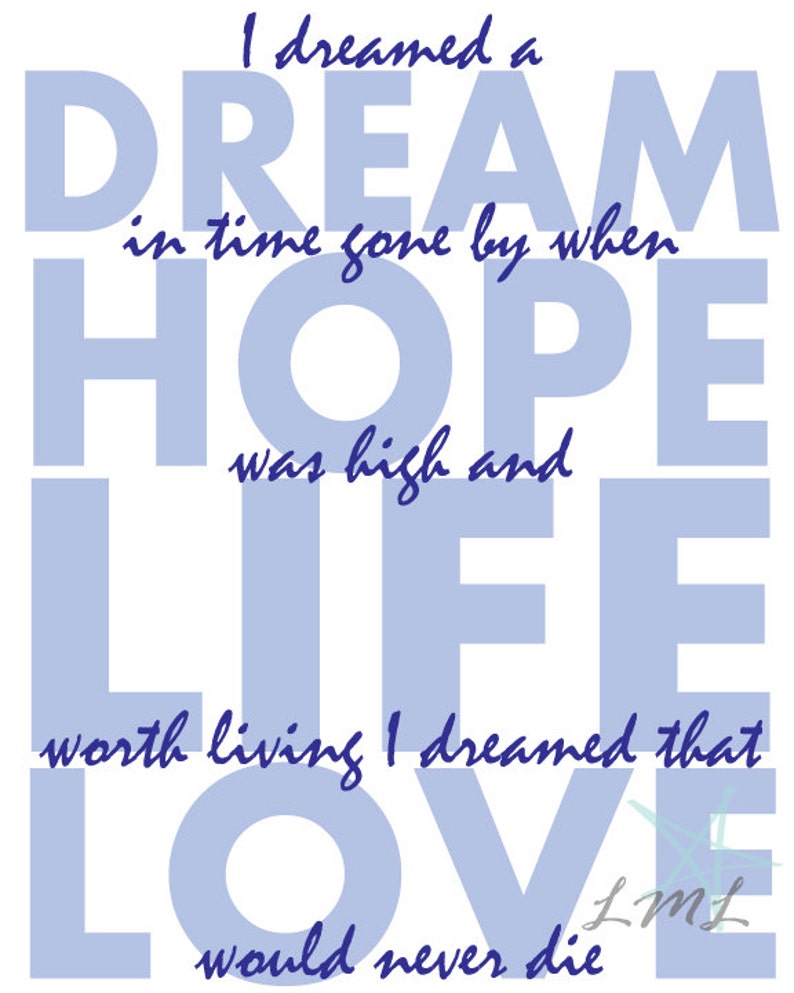 I Dreamed a Dream Les Miserables Song Lyric Poster Digital Etsy