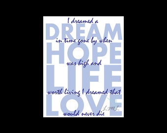 I Dreamed a Dream Les Miserables Song Lyric Poster Digital Download