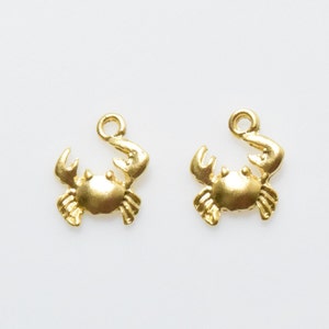 May include: Two gold-colored crab charms with a loop at the top for attaching to jewelry or other crafts.