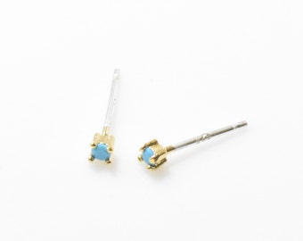 Turquoise Post Earring . Wedding Jewelry . 925 Sterling Silver Post . 16K Polished Gold Plated over Brass- 2pcs / IA0110-PGTQ