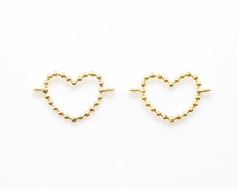 Heart Connector . Heart Pendant . Heart Charm . Love Charm . Wedding Jewelry . 16K Polished Gold Plated over Brass - 2pcs / IA0026-PG