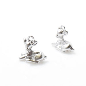 Bambi Pendant . Deer Pendant . Bambi Charm . Deer Charm . Matte Rhodium Plated over Pewter - 2pcs / IA0125-MR