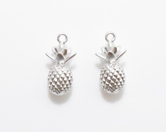 Pineapple Brass Pendant (Large) . Pineapple Charm . Fruit Charm . Matte Rhodium Plated over Brass - 2pcs / IA0078-MR