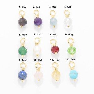 以下が含まれることがあります： 12個の宝石チャームは、それぞれが年の異なる月を表しており、ゴールドトーンのアクセントが施されています。チャームは4行3列に配置されており、各チャームの上に月名と番号が印刷されています。