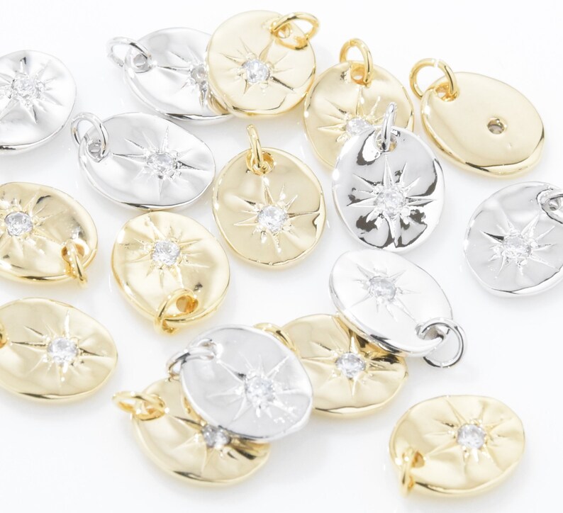 2pcs EU0005-PG Star Coin Pendant Star Charm Cubic Star Pendant Coin Charm Star Beads 16K Polished Gold Plated over Brass