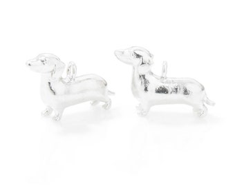 Dachshund Pendant . Dachshund Charm . Dog Pendant . Dog Charm . Puppy Pendant . Matte Rhodium Plated over Brass - 2pcs / IA0059-MR