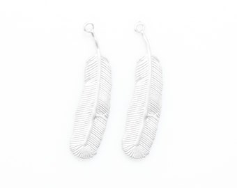 Feather Brass Pendant . Feather Charm . Feather Beads . Matte Rhodium Plated over Brass - 2pcs / IA0245-MR