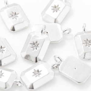 Cubic Rectangle Pendant . Cubic Star Pendant . Cubic Rectangle Charm . Wedding Jewelry . Matte Rhodium Plated over Brass - 2pcs / IA0208-MR
