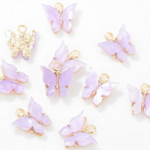 Pearl Purple Butterfly Acrylic Pendant . Butterfly Pendant . Butterfly Charm . Polished Gold Plated over Pewter - 2pcs / SK0005-PGPPP