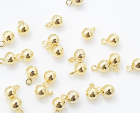 Tiny Ball Pendant (Small) Ball Charm Handmade Jewelry Supplies 16K  Polished Gold Plated over Brass 4pcs YO0015-PG