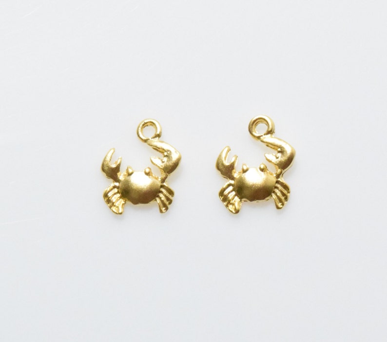 May include: Two gold-colored crab charms with a loop at the top for attaching to jewelry or other crafts.