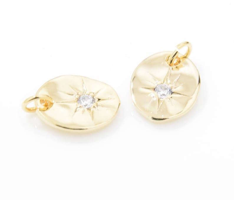 2pcs EU0005-PG Star Coin Pendant Star Charm Cubic Star Pendant Coin Charm Star Beads 16K Polished Gold Plated over Brass
