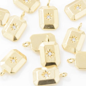 Cubic Rectangle Pendant . Cubic Star Pendant . Cubic Rectangle Charm . Wedding Jewelry . 16K Matte Gold Plated over Brass - 2pcs / IA0208-MG