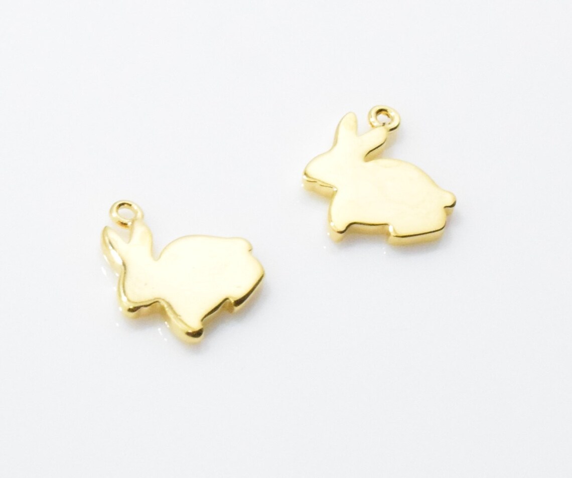 Rabbit Brass Pendant . Rabbit Charm . 16K Polished Gold Plated | Etsy